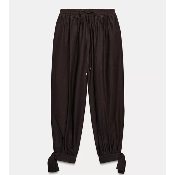 Zara Balloon Pants Bow Brown Size L - Picture 12 of 15